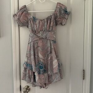 Cellecci Rose pink Floral Short Sleeve Romper size S satin tie back summer party